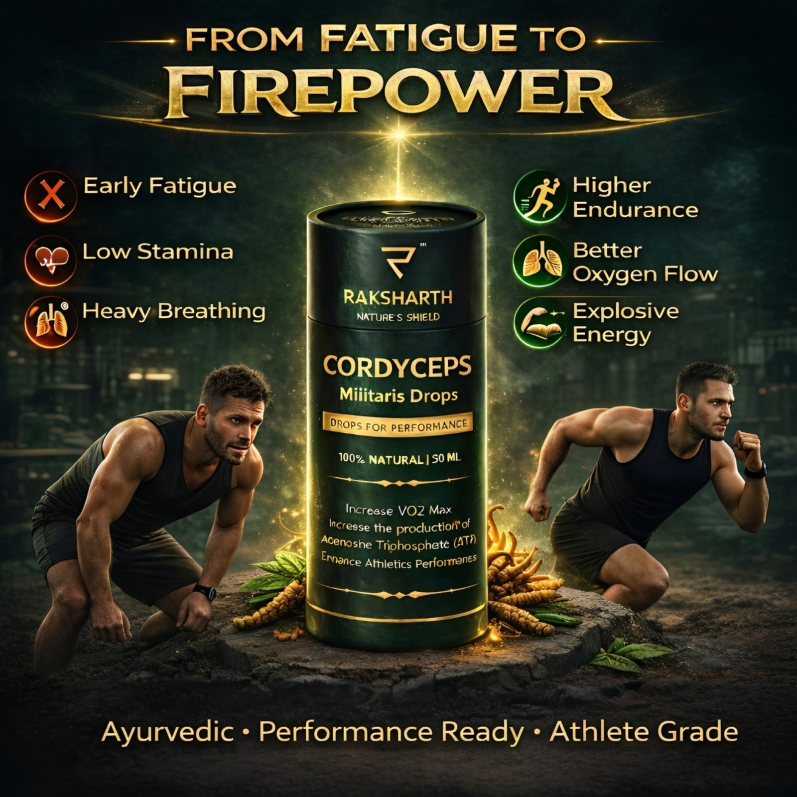 Raksharth Cordyceps Militaris 50ML Liquid Extract | Medicinal Mushroom for Endurance, Energy & Oxygen Utilization Support 100% Fruiting Body Cordyceps Stimulant-Free Herbal Performance Support