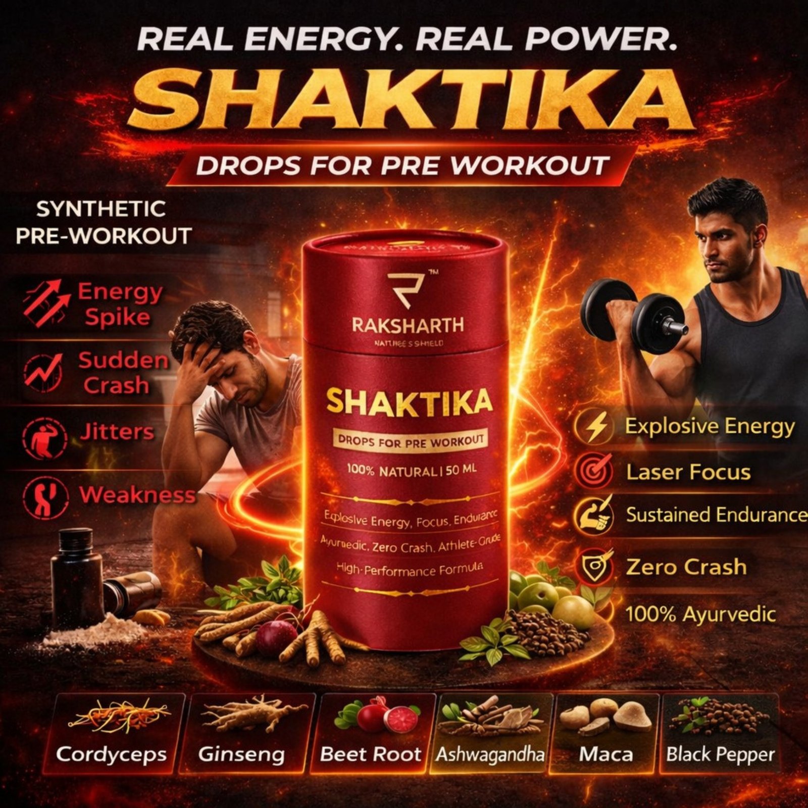 Raksharth Shaktika Ayurvedic Pre Workout Drops 50ml Herbal Formula for Endurance & Focus |Daily Fitness Support| For Active Lifestyle