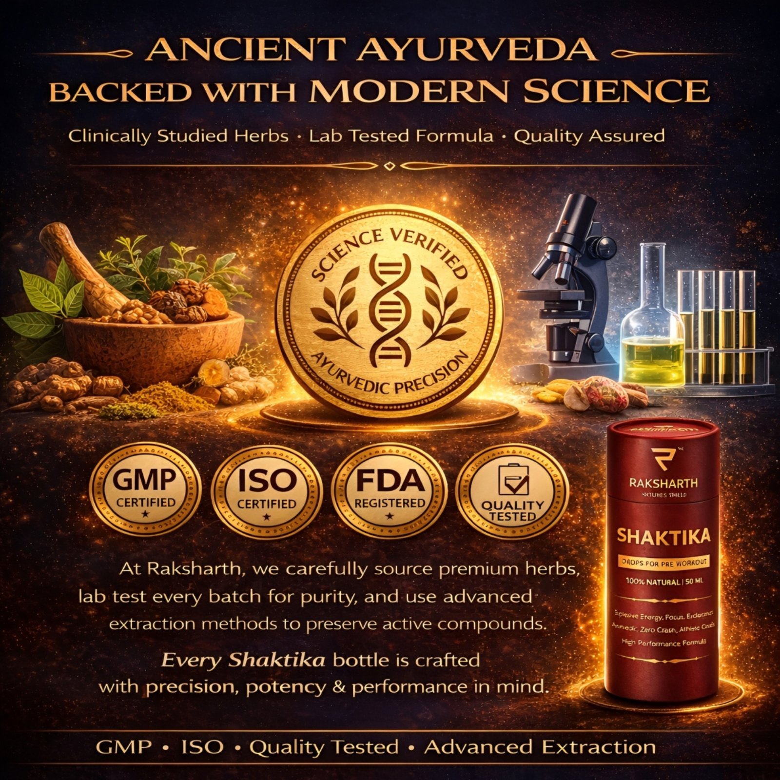 Raksharth Shaktika Ayurvedic Pre Workout Drops 50ml Herbal Formula for Endurance & Focus |Daily Fitness Support| For Active Lifestyle